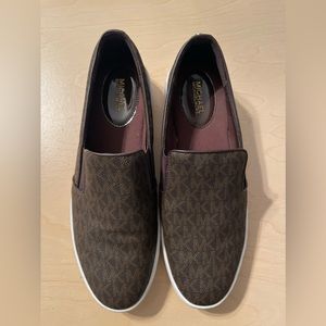 Brown, Michael Kors Keaton Slip-On Logo Sneakers